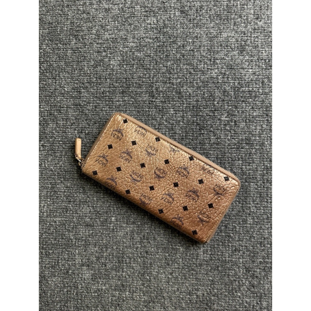 Womens MCM Visetos Rose Gold Zip Wallet Made in Korea, Size One Size